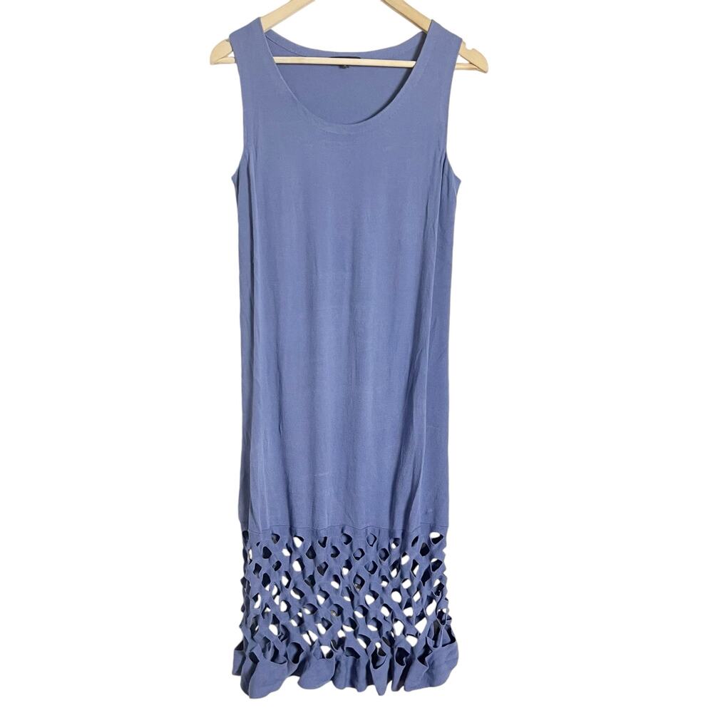 Lafayette 148 Periwinkle Blue Lattice Cut Out Sleeveless Midi Dress Size Medium